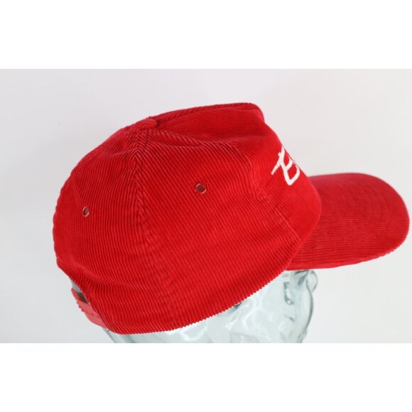 Vintage 90s Streetwear Faded Spell Out Bob Evans Corduroy Snapback Hat Cap Red - Picture 6 of 9
